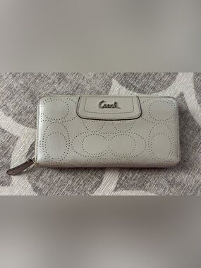 Coach Perforated Signature Leather Wallet - Light Gray
